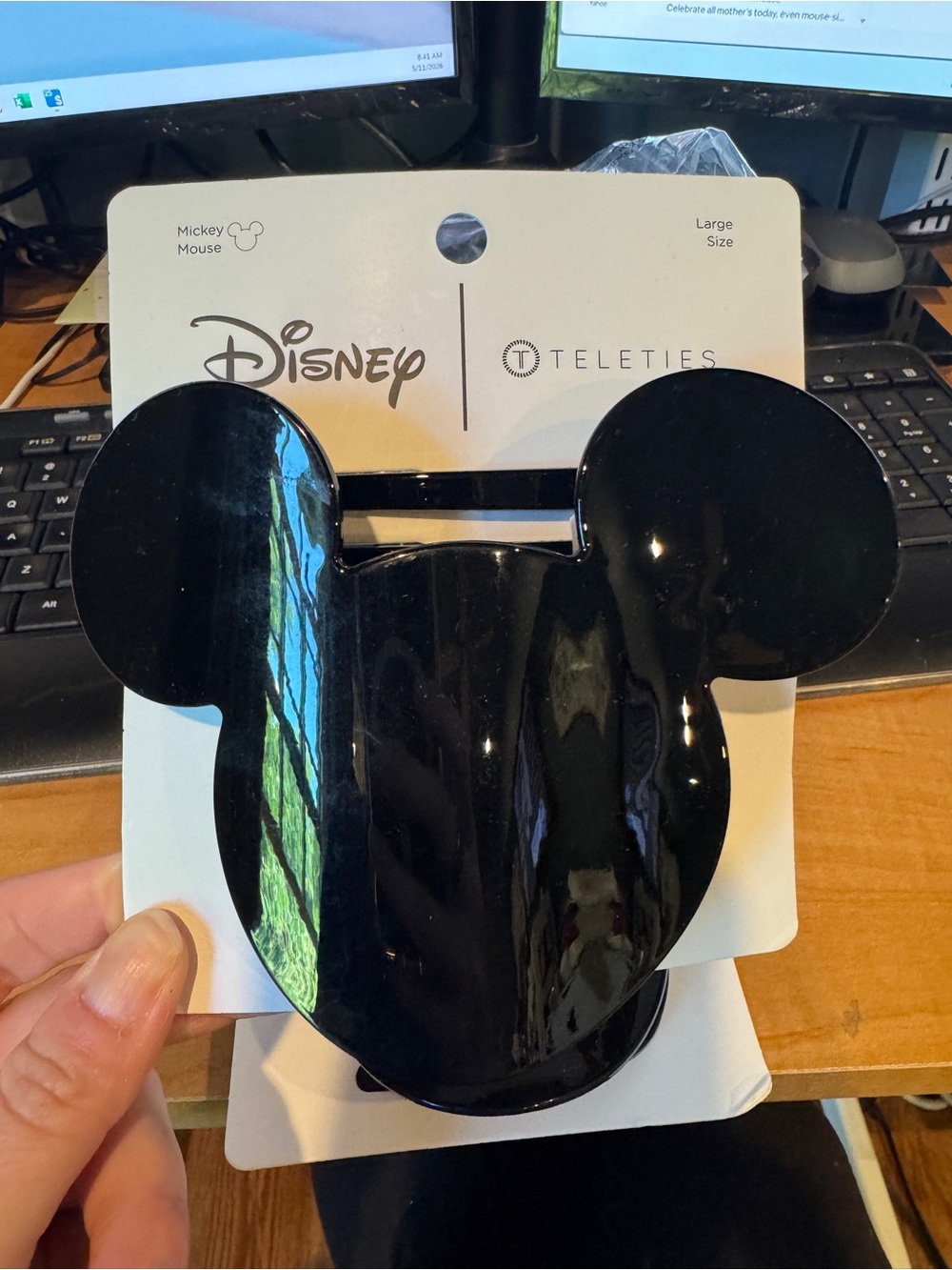 Disney Black Mickey Mouse Shiny Hair Clip - Large